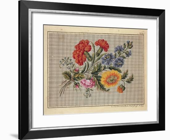 Bunch of Roses, Carnations, Marigolds and Forget-Me-Not Embroidery Design-null-Framed Giclee Print