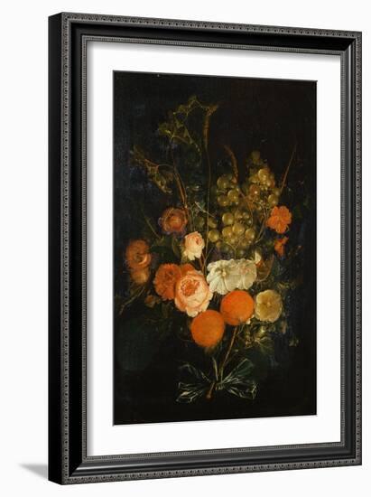 Bunch of Roses, Carnations, Oranges, Grapes, Acorns and Chestnuts-Cornelis de Heem-Framed Giclee Print