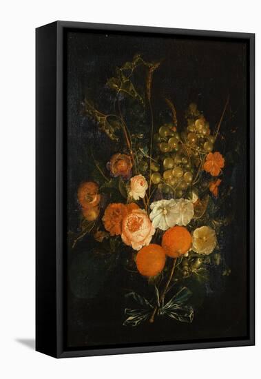 Bunch of Roses, Carnations, Oranges, Grapes, Acorns and Chestnuts-Cornelis de Heem-Framed Premier Image Canvas