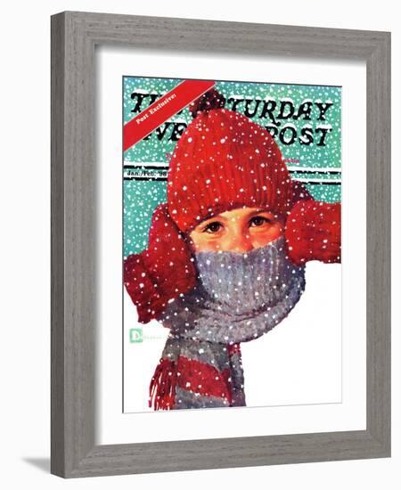 "Bundled Up," Saturday Evening Post Cover, Jan/Feb 98-Douglas Crockwell-Framed Giclee Print