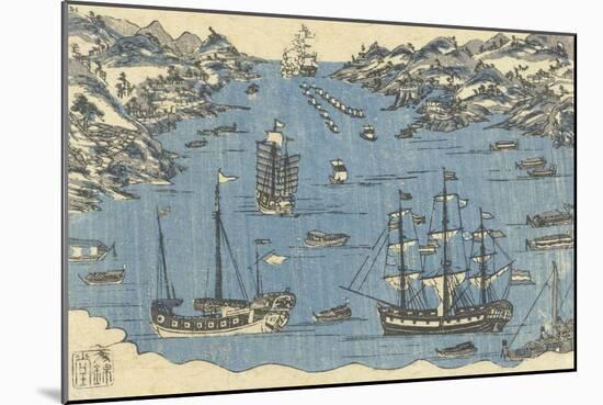 Bunkindo Print of Foreign Ships in the Port of Nagasaki, 1800-50-Japanese School-Mounted Giclee Print