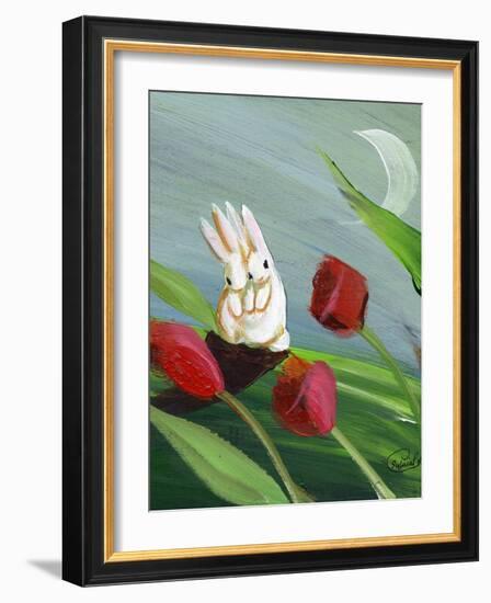 Bunnies & Tulips-sylvia pimental-Framed Art Print