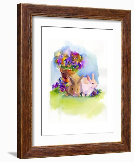 Bunnies with Pansies, 2014-John Keeling-Framed Giclee Print