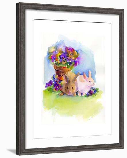 Bunnies with Pansies, 2014-John Keeling-Framed Giclee Print