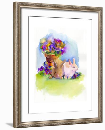 Bunnies with Pansies, 2014-John Keeling-Framed Giclee Print