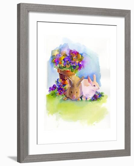 Bunnies with Pansies, 2014-John Keeling-Framed Giclee Print