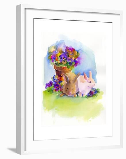 Bunnies with Pansies, 2014-John Keeling-Framed Giclee Print