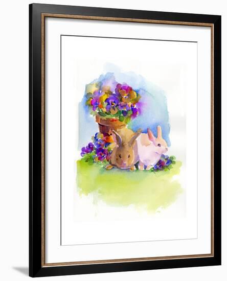 Bunnies with Pansies, 2014-John Keeling-Framed Giclee Print