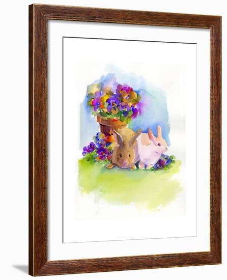 Bunnies with Pansies, 2014-John Keeling-Framed Giclee Print