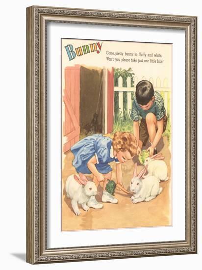 Bunny, Children Feeding Rabbits-null-Framed Art Print