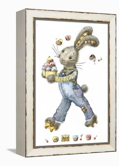 Bunny Rabbit on Roller Skates with Easter Eggs-ZPR Int’L-Framed Premier Image Canvas