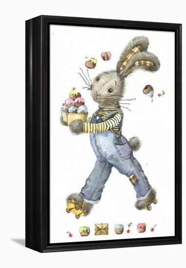 Bunny Rabbit on Roller Skates with Easter Eggs-ZPR Int’L-Framed Premier Image Canvas