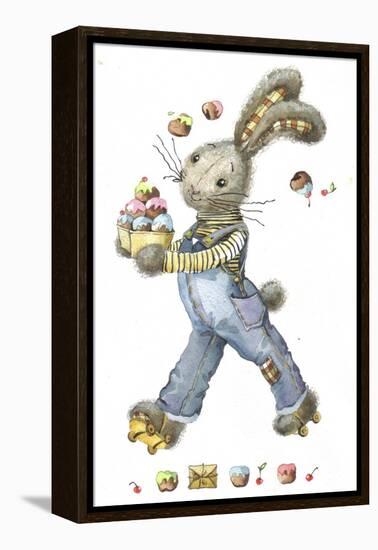 Bunny Rabbit on Roller Skates with Easter Eggs-ZPR Int’L-Framed Premier Image Canvas