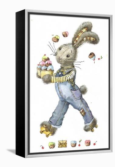 Bunny Rabbit on Roller Skates with Easter Eggs-ZPR Int’L-Framed Premier Image Canvas