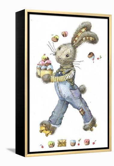 Bunny Rabbit on Roller Skates with Easter Eggs-ZPR Int’L-Framed Premier Image Canvas