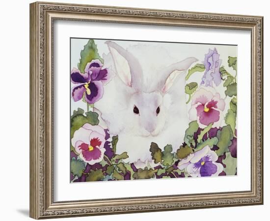 Bunny with Pansies-Carissa Luminess-Framed Giclee Print