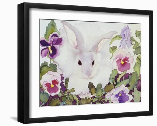 Bunny with Pansies-Carissa Luminess-Framed Giclee Print