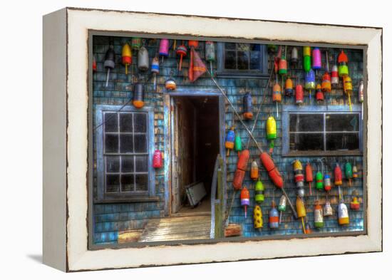 Buoys on an Old Shed at Bass Harbor, Bernard, Maine, USA-Joanne Wells-Framed Premier Image Canvas