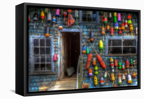 Buoys on an Old Shed at Bass Harbor, Bernard, Maine, USA-Joanne Wells-Framed Premier Image Canvas