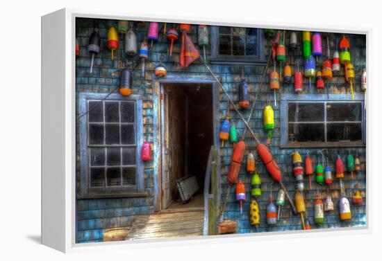 Buoys on an Old Shed at Bass Harbor, Bernard, Maine, USA-Joanne Wells-Framed Premier Image Canvas