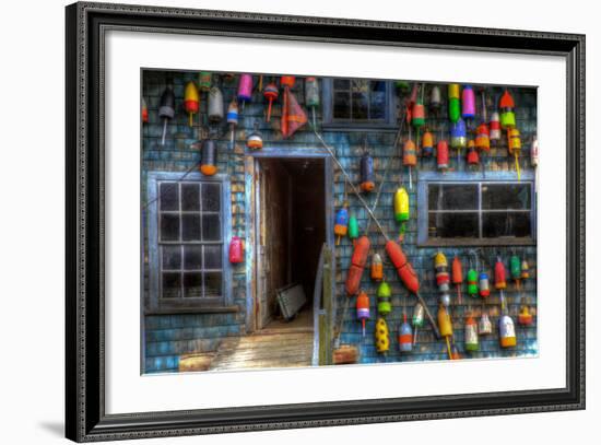 Buoys on an Old Shed at Bass Harbor, Bernard, Maine, USA-Joanne Wells-Framed Photographic Print