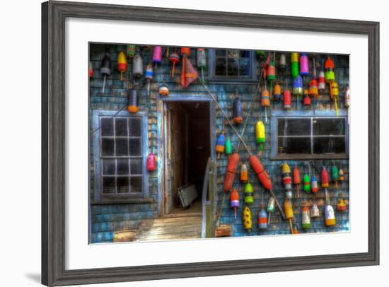 Buoys on an Old Shed at Bass Harbor, Bernard, Maine, USA-Joanne Wells-Framed Photographic Print