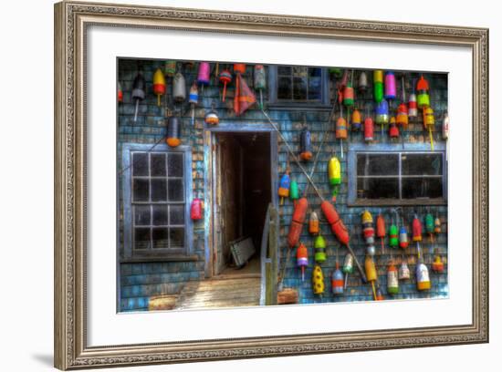 Buoys on an Old Shed at Bass Harbor, Bernard, Maine, USA-Joanne Wells-Framed Photographic Print