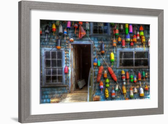 Buoys on an Old Shed at Bass Harbor, Bernard, Maine, USA-Joanne Wells-Framed Photographic Print