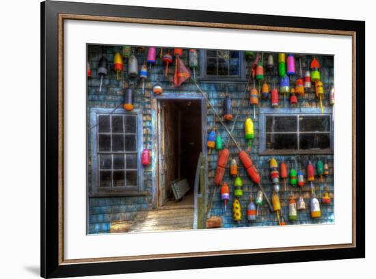 Buoys on an Old Shed at Bass Harbor, Bernard, Maine, USA-Joanne Wells-Framed Photographic Print