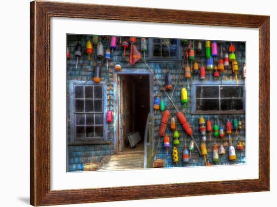 Buoys on an Old Shed at Bass Harbor, Bernard, Maine, USA-Joanne Wells-Framed Photographic Print