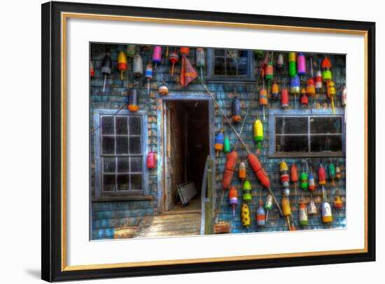 Buoys on an Old Shed at Bass Harbor, Bernard, Maine, USA-Joanne Wells-Framed Photographic Print