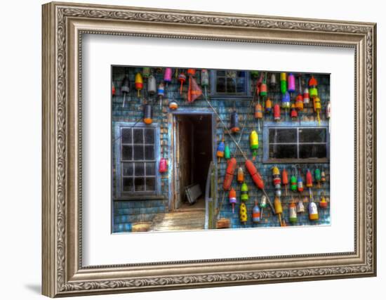 Buoys on an Old Shed at Bass Harbor, Bernard, Maine, USA-Joanne Wells-Framed Photographic Print