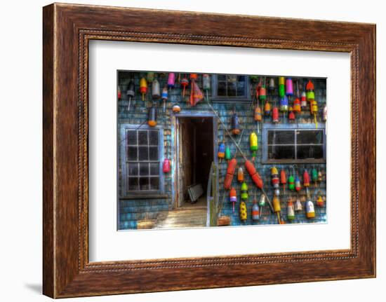 Buoys on an Old Shed at Bass Harbor, Bernard, Maine, USA-Joanne Wells-Framed Photographic Print