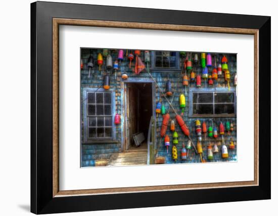 Buoys on an Old Shed at Bass Harbor, Bernard, Maine, USA-Joanne Wells-Framed Photographic Print