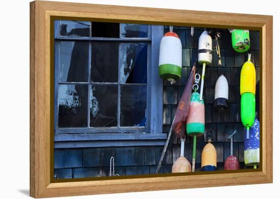 Buoys on an Old Shed at Bernard, Maine, USA-Joanne Wells-Framed Premier Image Canvas