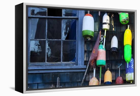 Buoys on an Old Shed at Bernard, Maine, USA-Joanne Wells-Framed Premier Image Canvas