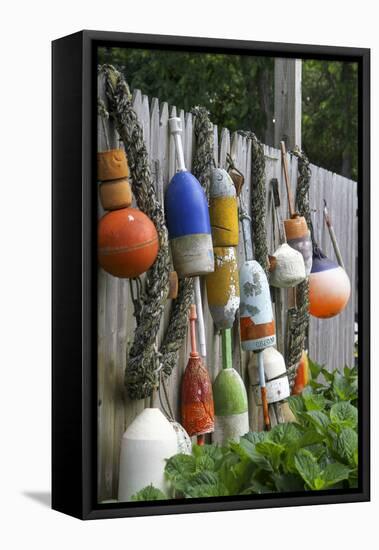 Buoys outside Lucy J's Jewelry and Glass Studio, Eastham, Cape Cod, Massachusetts, USA-Susan Pease-Framed Premier Image Canvas