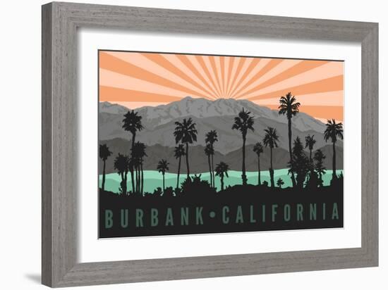 Burbank, California - Palm Trees and Mountains-Lantern Press-Framed Art Print