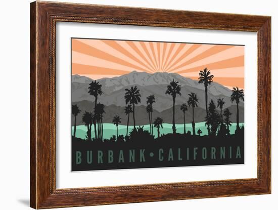 Burbank, California - Palm Trees and Mountains-Lantern Press-Framed Art Print