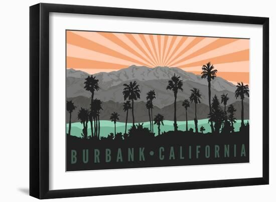 Burbank, California - Palm Trees and Mountains-Lantern Press-Framed Art Print