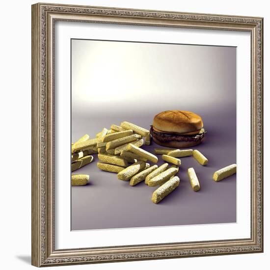 Burger And Chips, Computer Artwork-Christian Darkin-Framed Premium Photographic Print