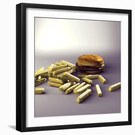 Burger And Chips, Computer Artwork-Christian Darkin-Framed Premium Photographic Print