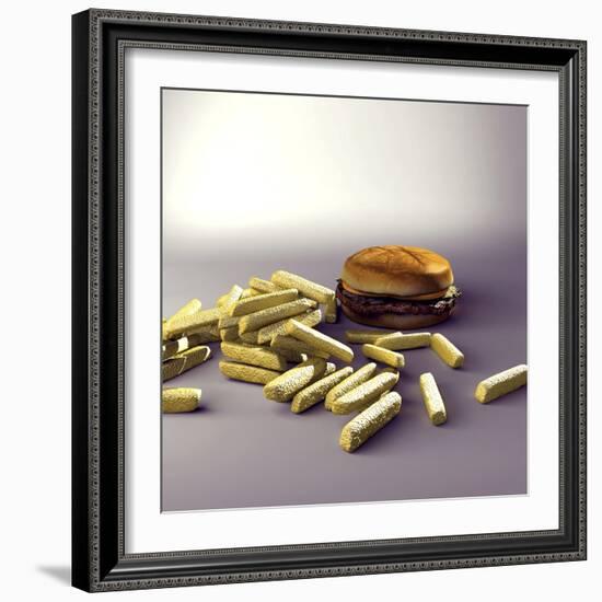 Burger And Chips, Computer Artwork-Christian Darkin-Framed Premium Photographic Print