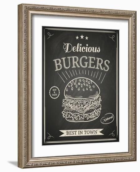 Burger House Poster on Chalkboard-hoverfly-Framed Art Print