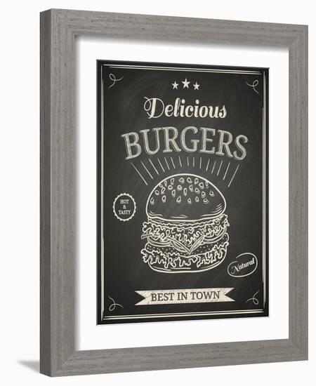 Burger House Poster on Chalkboard-hoverfly-Framed Art Print