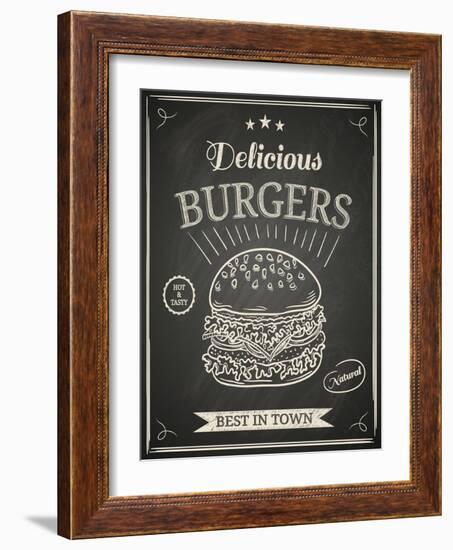 Burger House Poster on Chalkboard-hoverfly-Framed Art Print