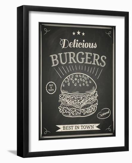 Burger House Poster on Chalkboard-hoverfly-Framed Art Print