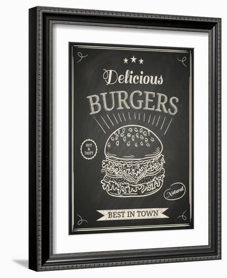 Burger House Poster on Chalkboard-hoverfly-Framed Art Print