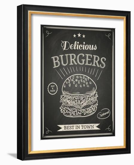 Burger House Poster on Chalkboard-hoverfly-Framed Art Print