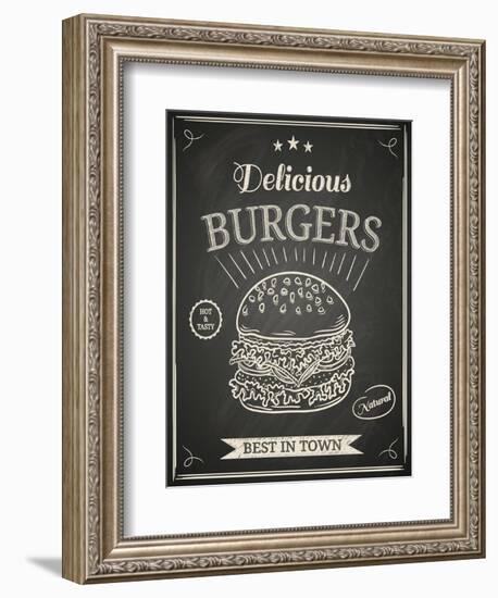 Burger House Poster on Chalkboard-hoverfly-Framed Premium Giclee Print